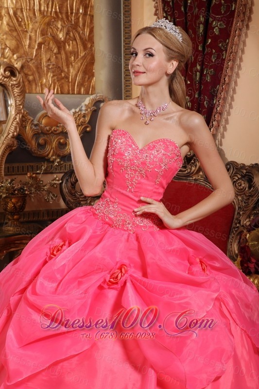 Appliques Coral Red Quinceanera Dress Sweetheart