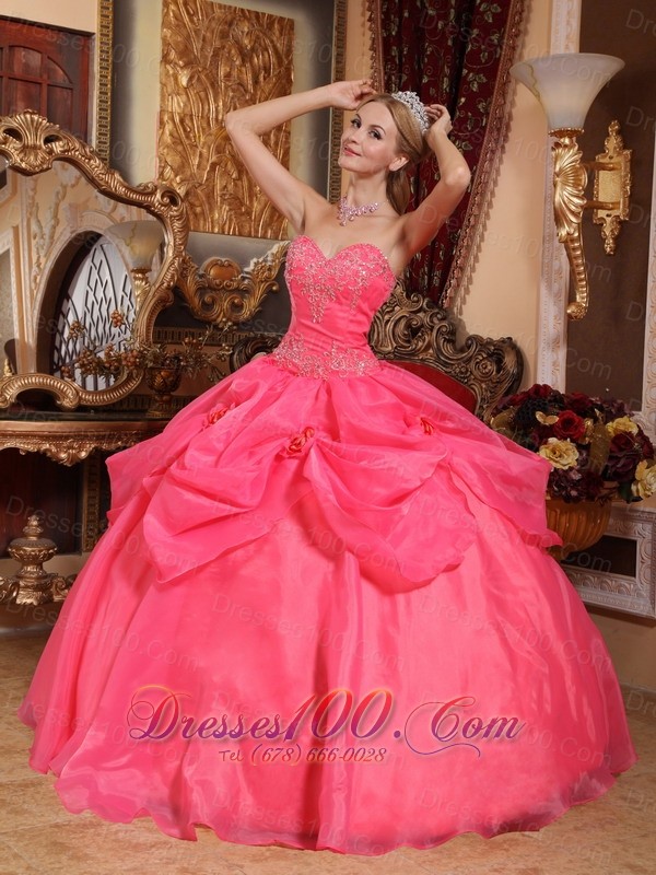 Appliques Coral Red Quinceanera Dress Sweetheart