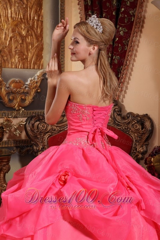 Appliques Coral Red Quinceanera Dress Sweetheart
