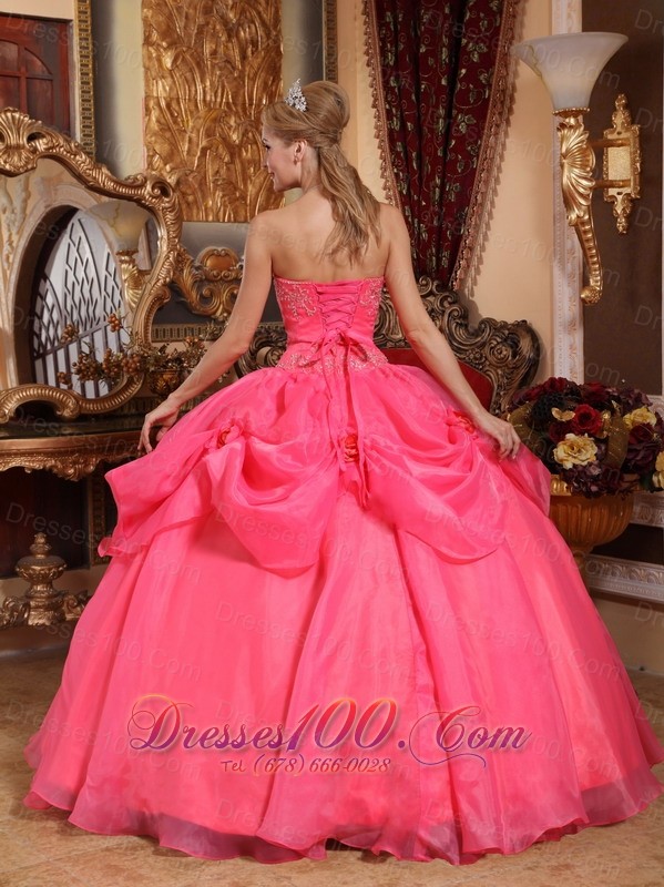 Appliques Coral Red Quinceanera Dress Sweetheart
