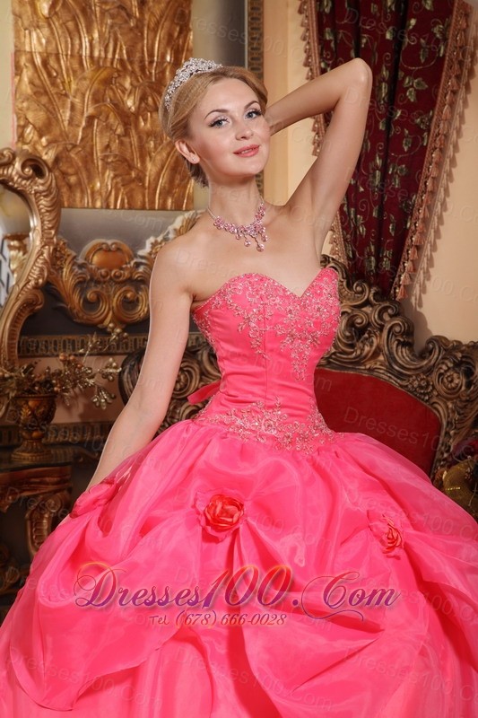 Appliques Coral Red Quinceanera Dress Sweetheart