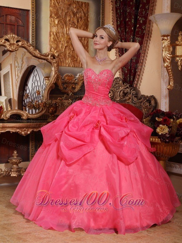 Appliques Coral Red Quinceanera Dress Sweetheart