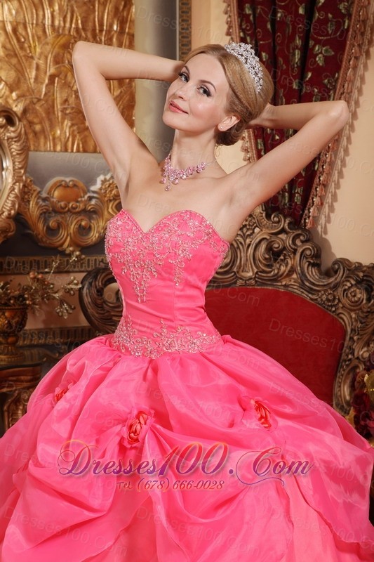 Appliques Coral Red Quinceanera Dress Sweetheart
