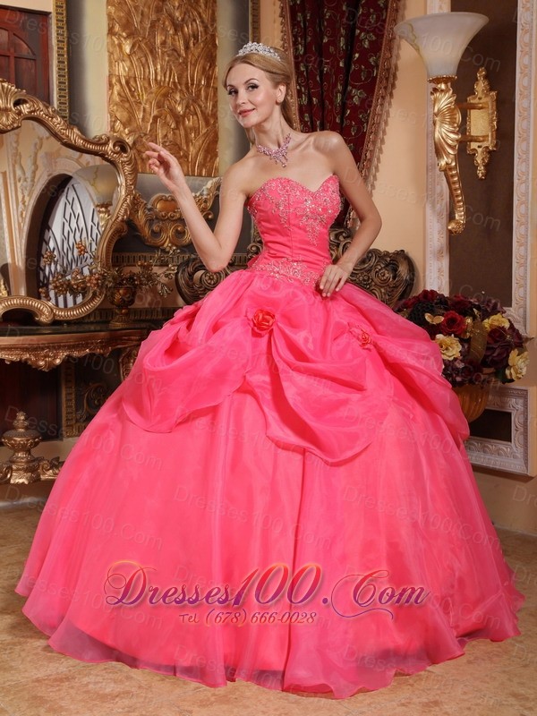 Appliques Coral Red Quinceanera Dress Sweetheart