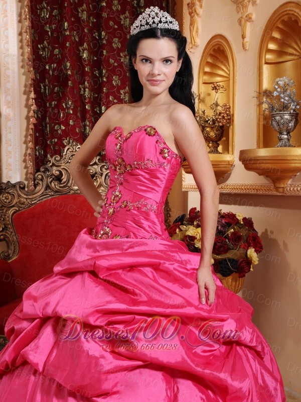 2013 Hot Pink Quinceanera Dress Appliques Beading