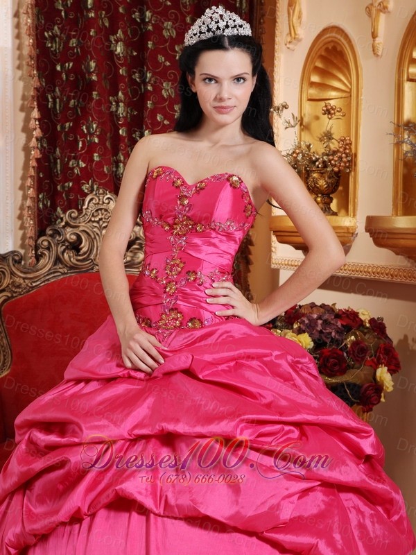 2013 Hot Pink Quinceanera Dress Appliques Beading