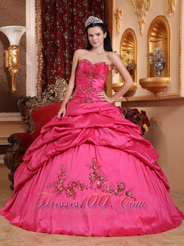 2013 Hot Pink Quinceanera Dress Appliques Beading