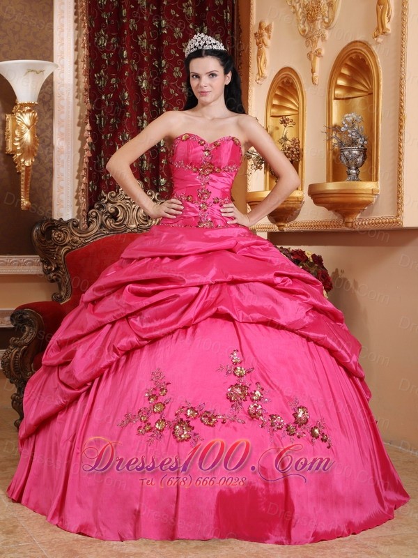 2013 Hot Pink Quinceanera Dress Appliques Beading