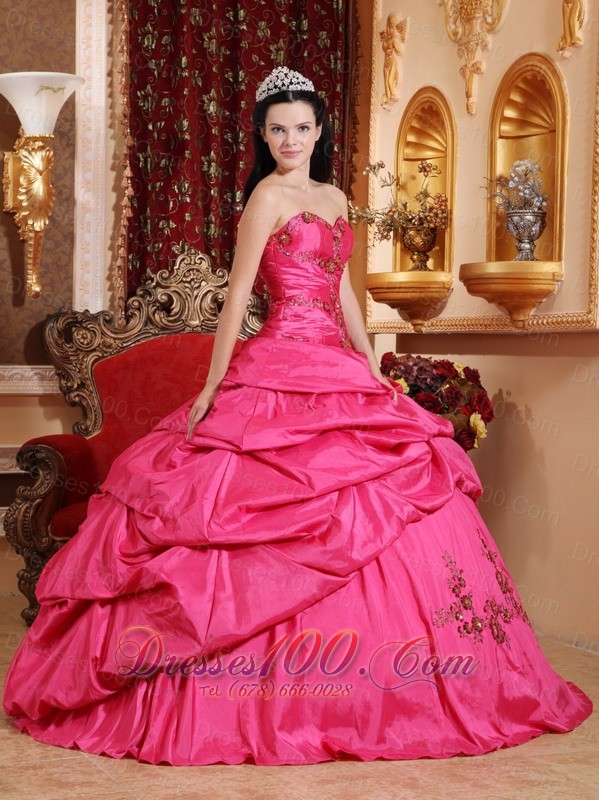 2013 Hot Pink Quinceanera Dress Appliques Beading