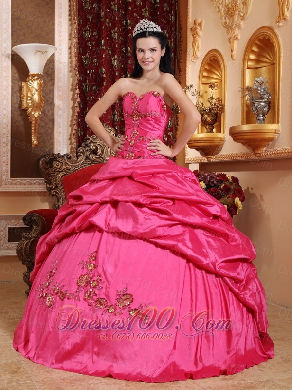 2013 Hot Pink Quinceanera Dress Appliques Beading