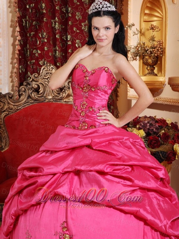 2013 Hot Pink Quinceanera Dress Appliques Beading