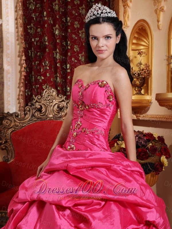 2013 Hot Pink Quinceanera Dress Appliques Beading