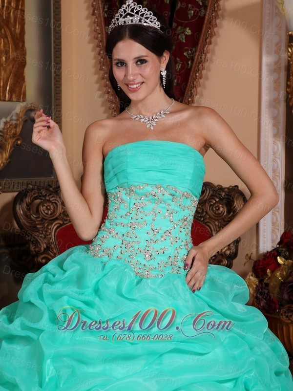 2013 Turquoise Quinceanera Dress Appliques Pick-up