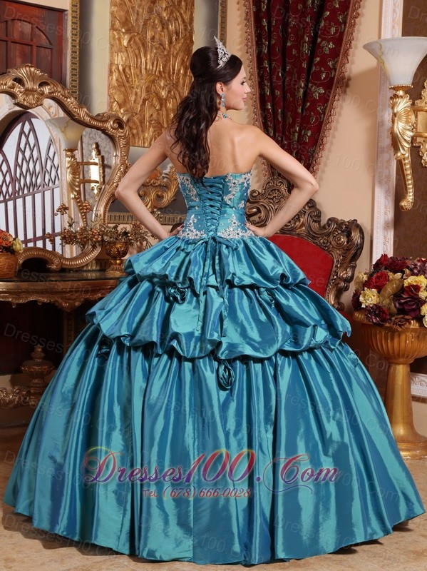 2013 Teal Quinceanera Dress Appliques Pick-ups