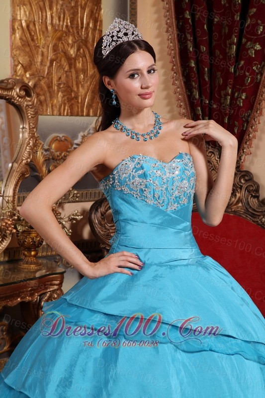 2013 Aqua Blue Quinceanera Dress Appliques Taffeta