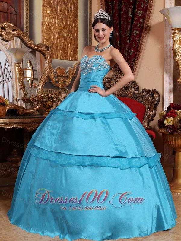 2013 Aqua Blue Quinceanera Dress Appliques Taffeta