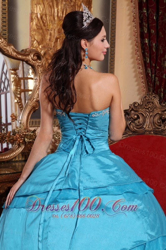 2013 Aqua Blue Quinceanera Dress Appliques Taffeta