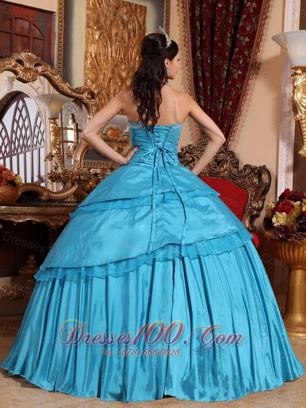 2013 Aqua Blue Quinceanera Dress Appliques Taffeta