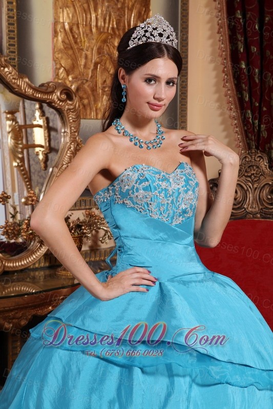 2013 Aqua Blue Quinceanera Dress Appliques Taffeta