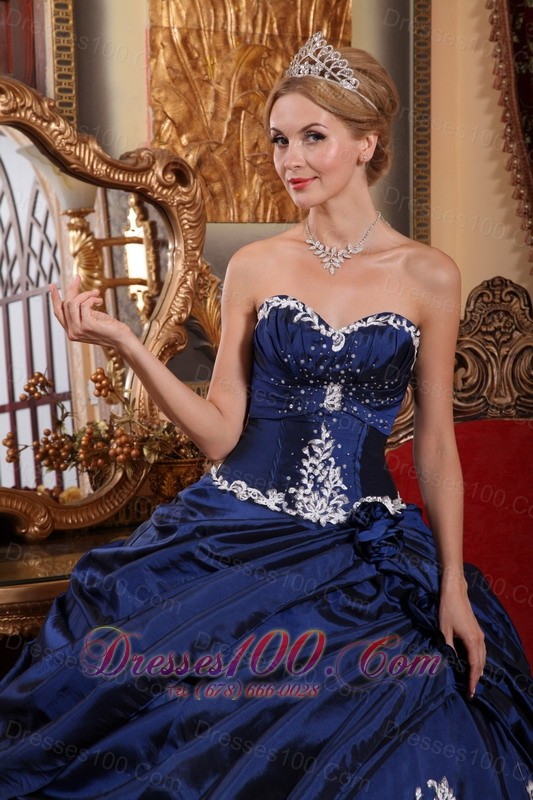 Modest Blue Appliques Pick-ups Quinceanera Dress