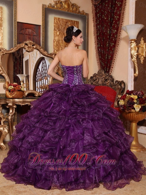 Cheap Dark Purple Quinceanera Dress Sequins Ruffles Organza