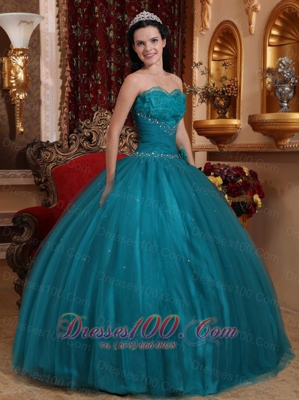 Dark Green Bead Handle Flowers Quinceanera Dress Sweetheart