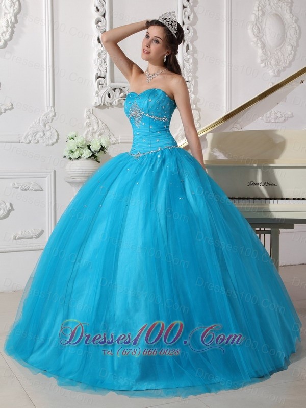 2013 Teal Beading Ruch Strapless Quinceanera Dress