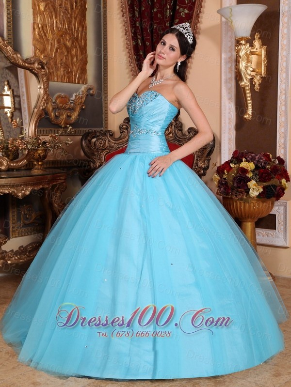 Baby Blue Sweet 16 Dress Beading Ruch Sweetheart