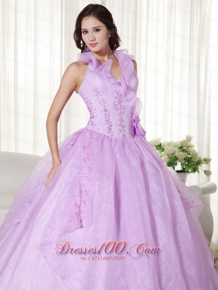 Lavender Quinceanera Dress Halter Embroidery Beading