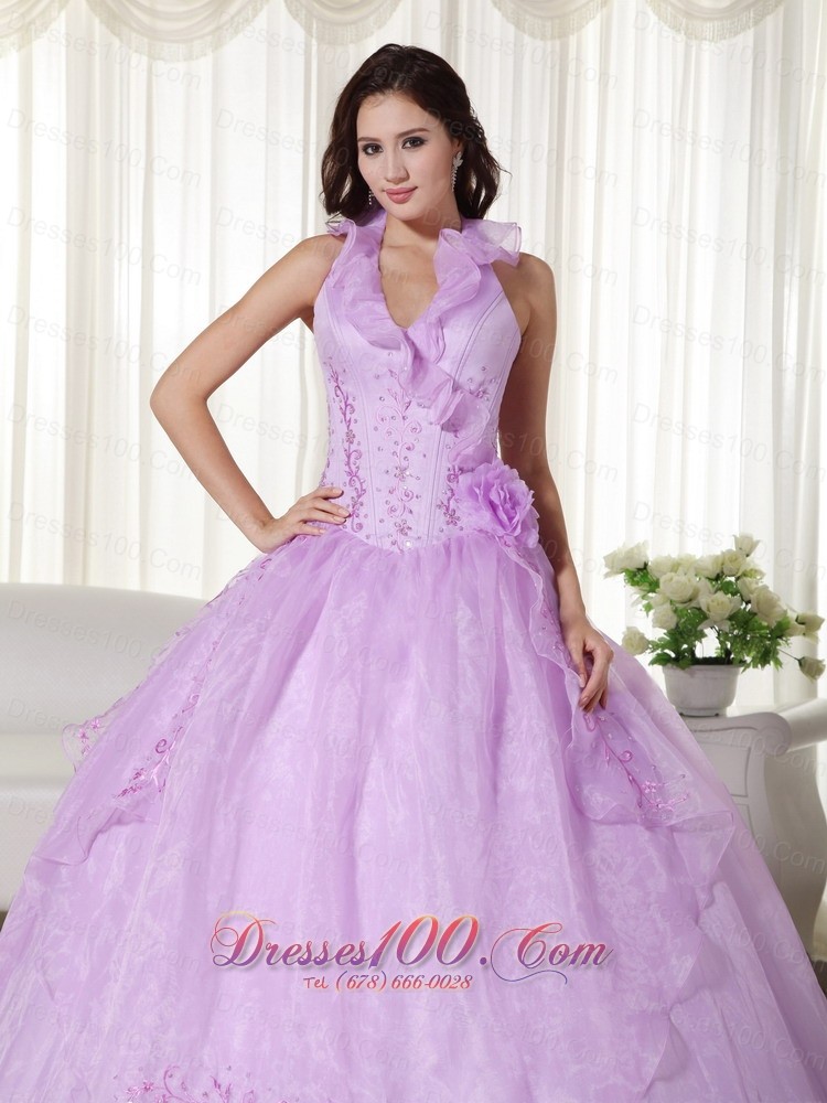 Lavender Quinceanera Dress Halter Embroidery Beading