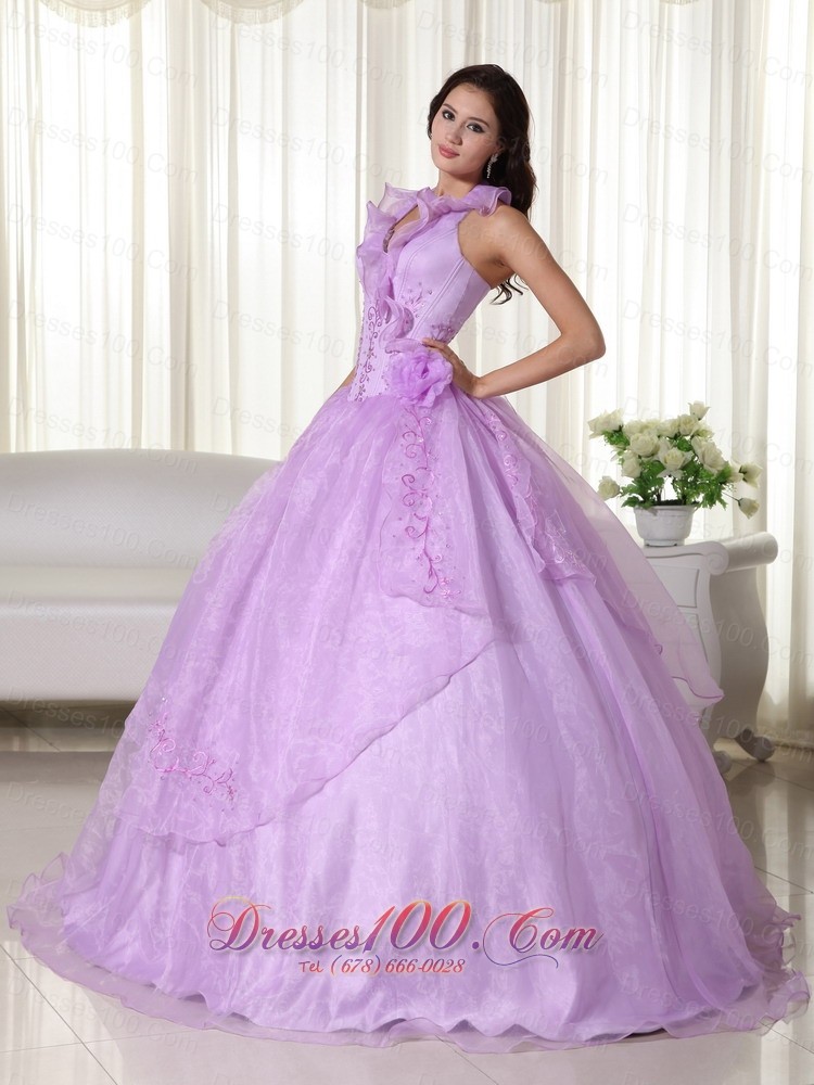Lavender Quinceanera Dress Halter Embroidery Beading