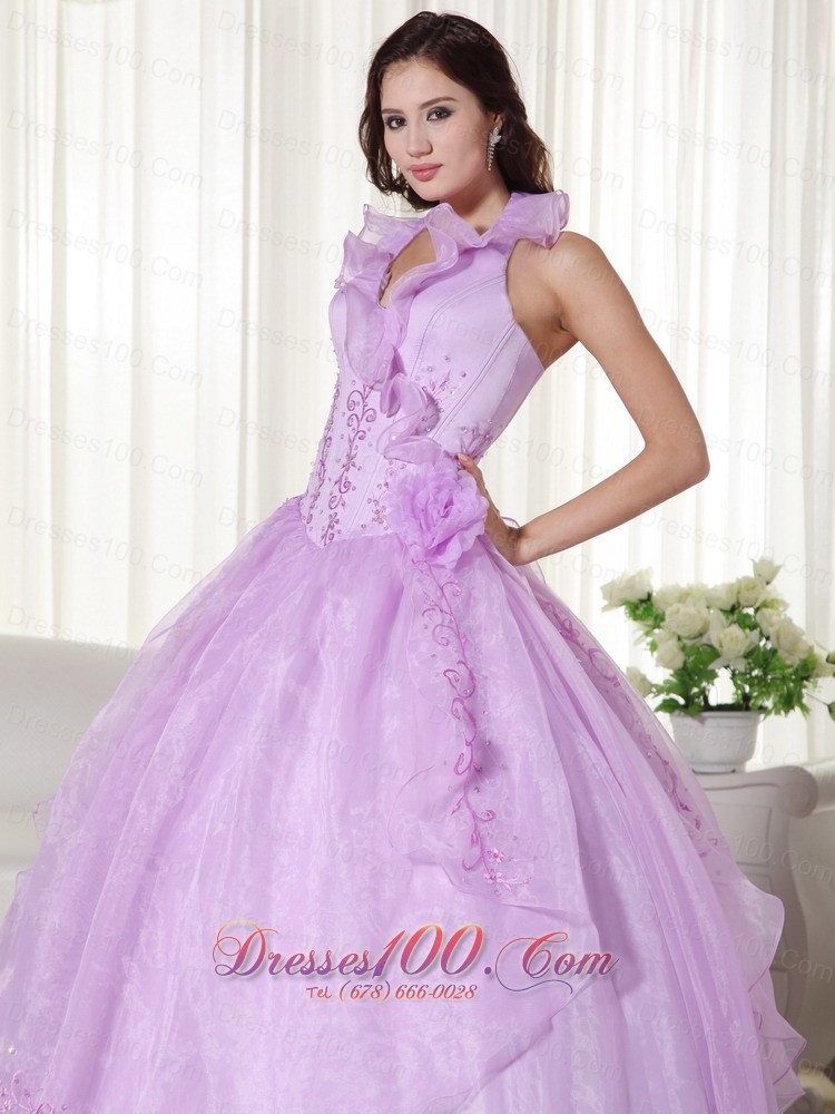 Lavender Quinceanera Dress Halter Embroidery Beading
