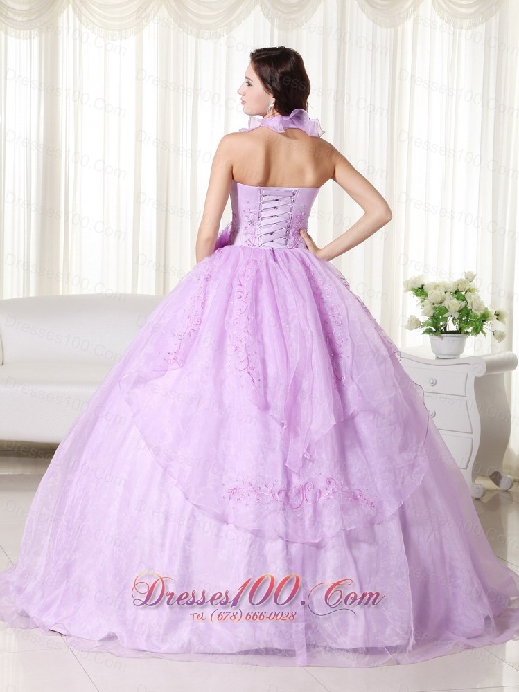 Lavender Quinceanera Dress Halter Embroidery Beading