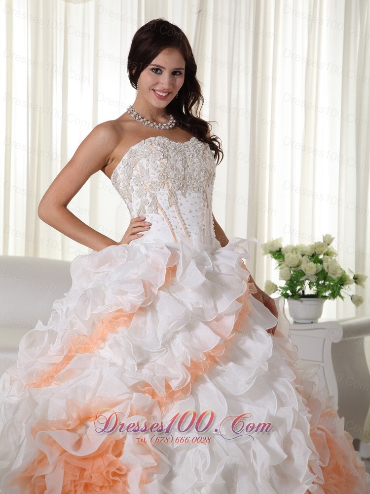 Colorful Puffy Organza Ball Gown Appliques Wedding Dress