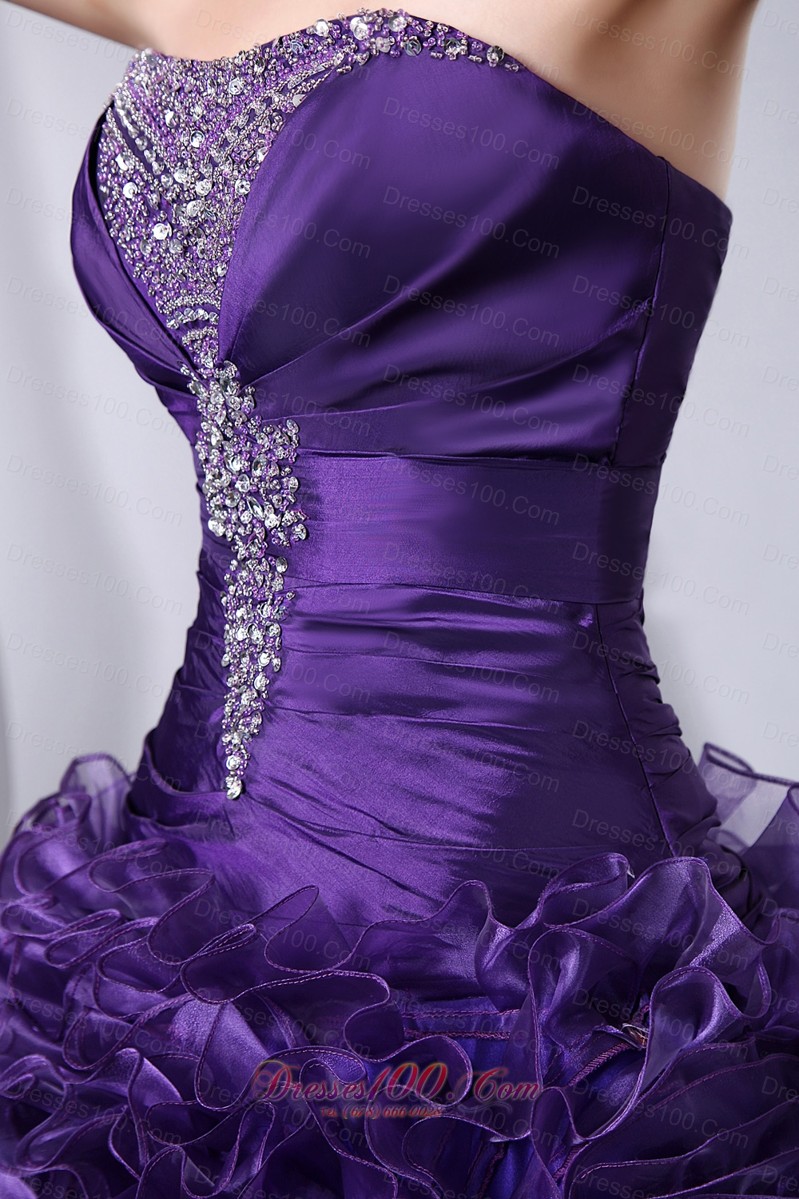 Purple A-Line Hand Flowers Quinceanea Dress Beading