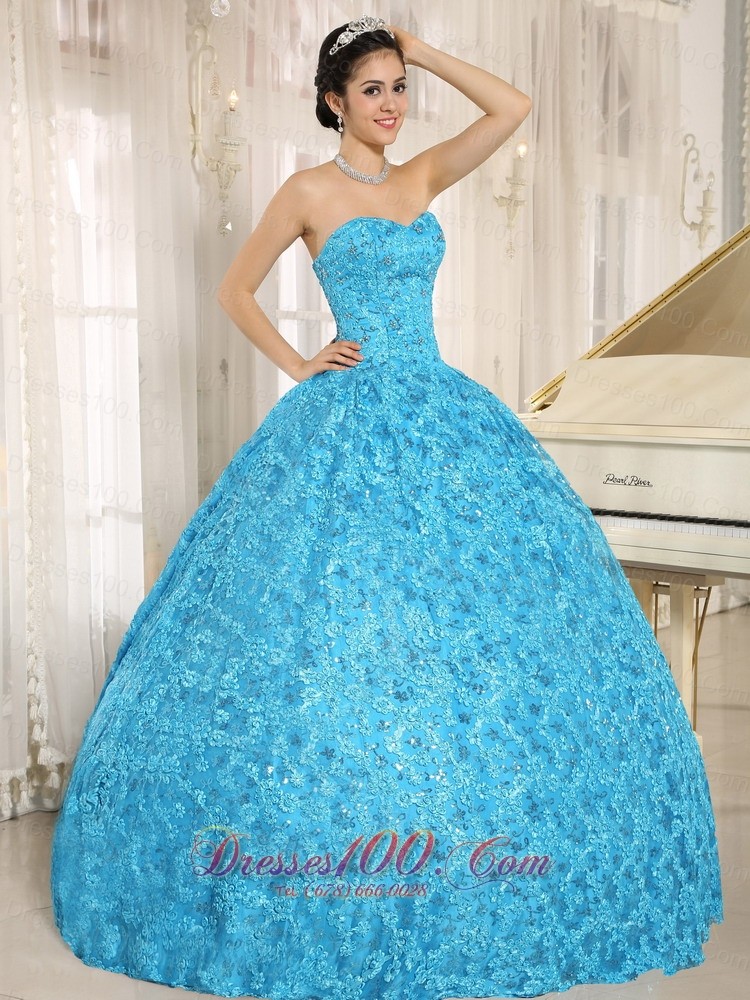 Blue Embroidery Sequins Sweetheart Quinceanera Dress