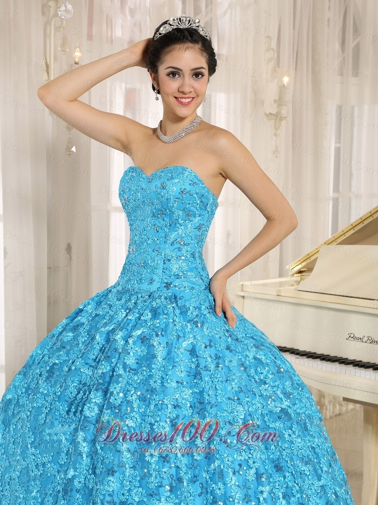Blue Embroidery Sequins Sweetheart Quinceanera Dress