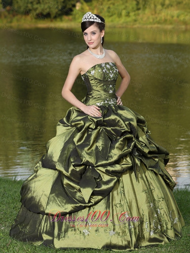 Olive Green Quinceanera Dress Beading Strapless Pick-ups