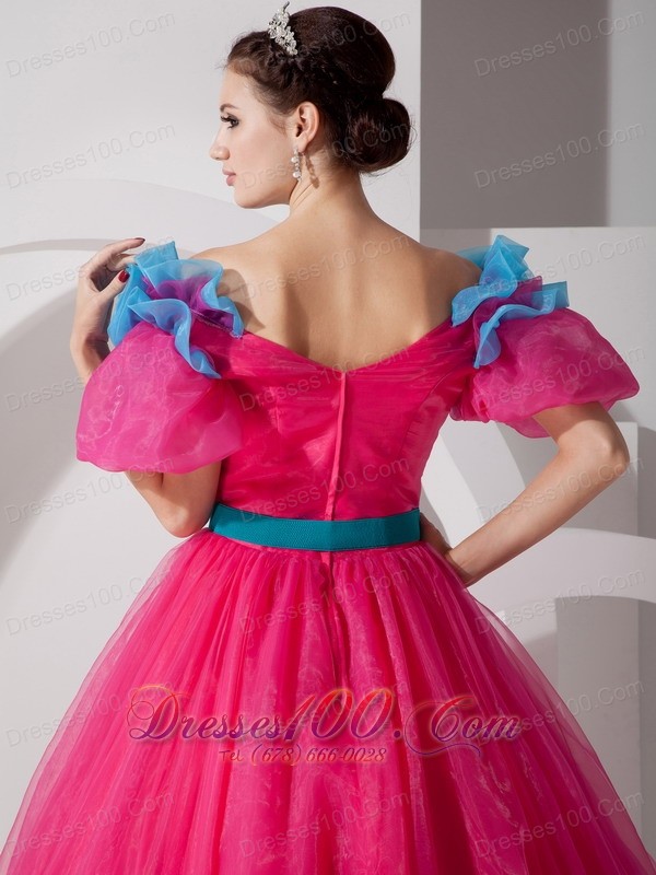 Unique Hot Pink Off the Shoulder Quincenera Dress
