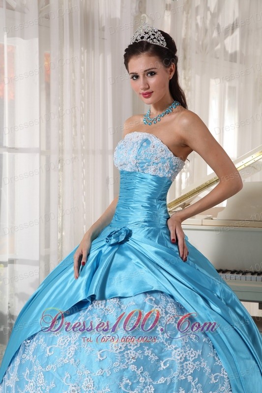 2013 Aque Blue and Flower Print Quinceanera Dress