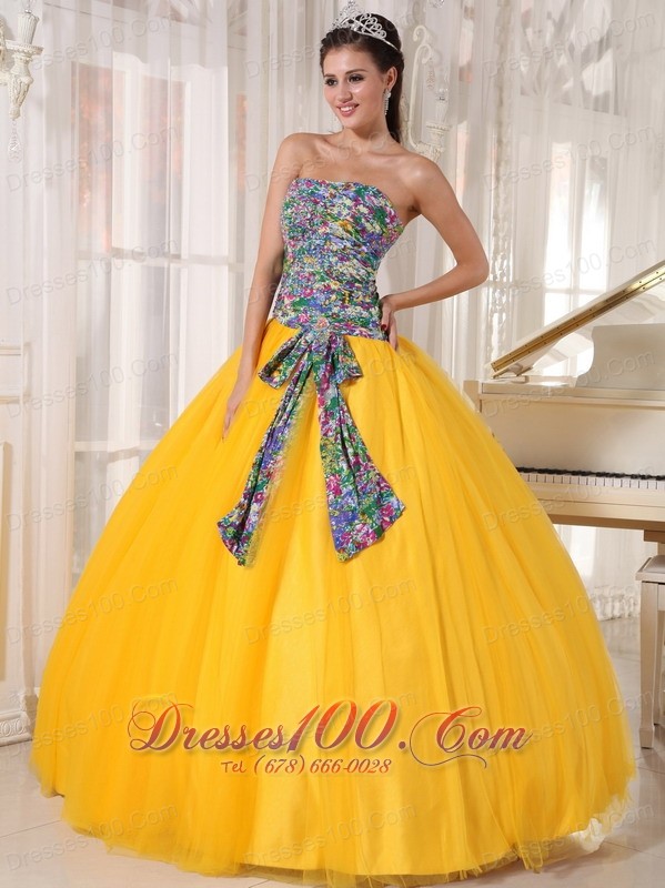 Best Seller Colorful and Yellow Sweet 16 Dress Bowknot