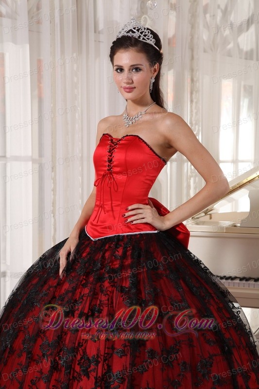 Red and Black Quinceanera Dress Taffeta and Tulle