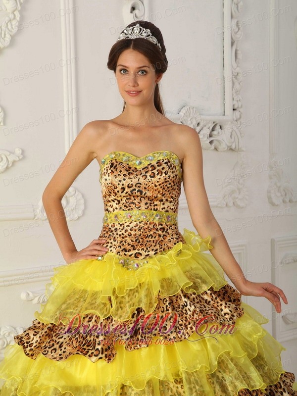 Leopard Print and Yellow Sweet 16 Dress