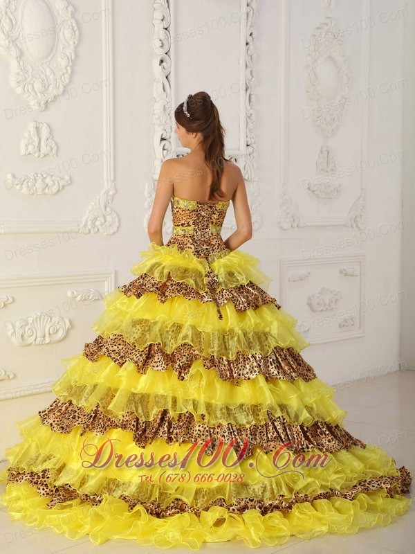 Leopard Print and Yellow Sweet 16 Dress
