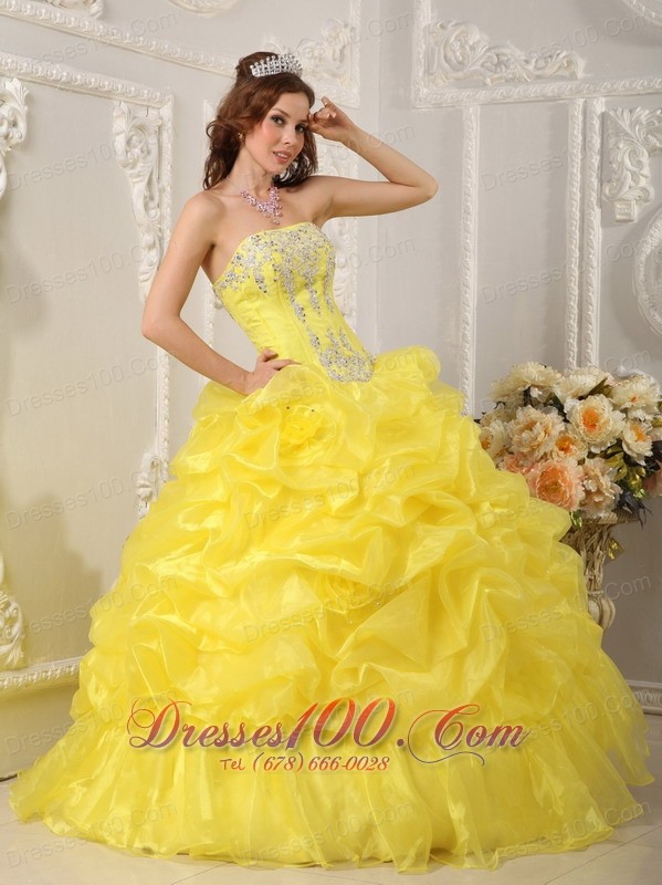 Cute Yellow Quinceanera Dress Organza Beading