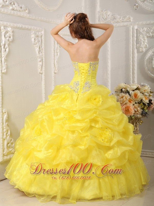 Cute Yellow Quinceanera Dress Organza Beading