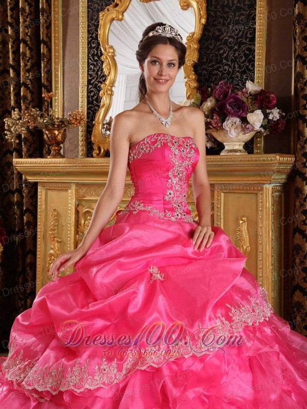 Pretty Hot Pink Ruffles Beading Sweet 16 Dresses 2013