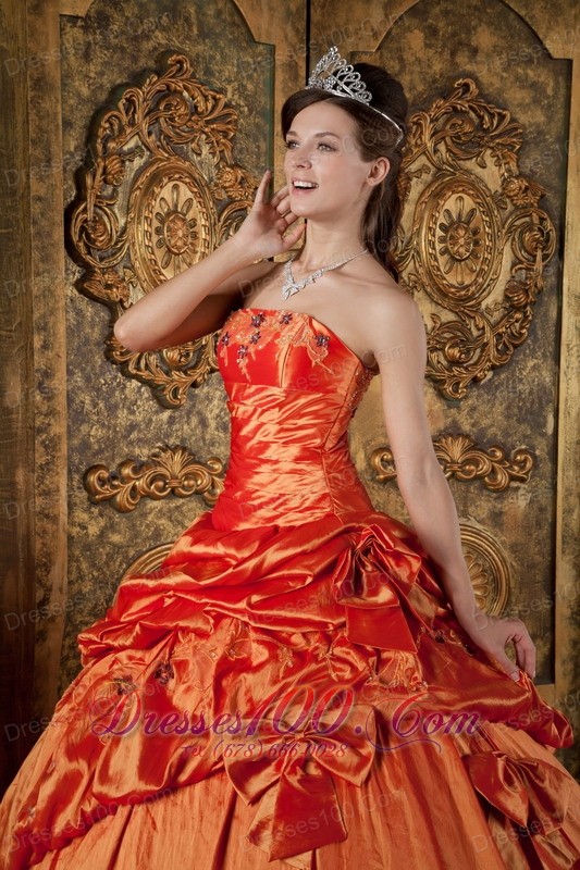 2011 Orange Pick-ups Strapless Ball Gown Quince Dress