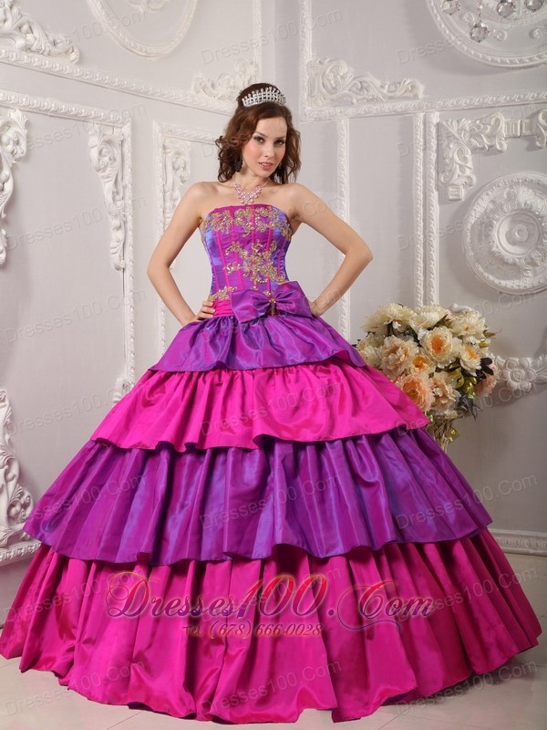 Colorful Layer and Appliques Quinceanera Ball Gown