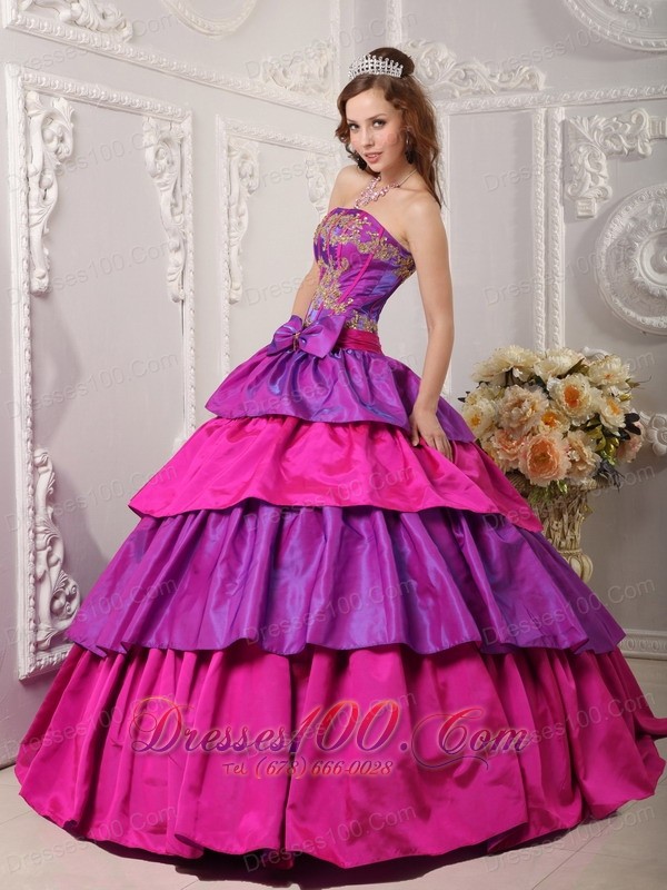 Colorful Layer and Appliques Quinceanera Ball Gown